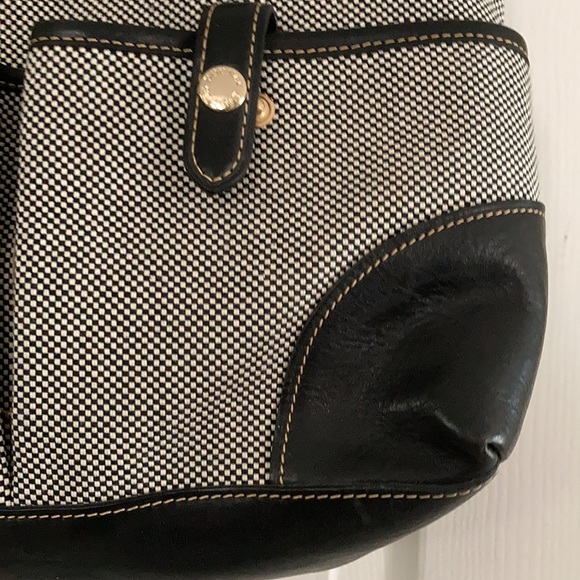 DOONEY & BOURKE CHECKERED CANVAS VACCHETTA LEATHER SATCHEL PURSE TOTE BAG - Picture 3 of 9